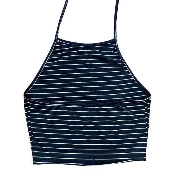 Shein Black White Stripes Halter Crop Top Tie Back Women's One Size - Picture 6 of 8